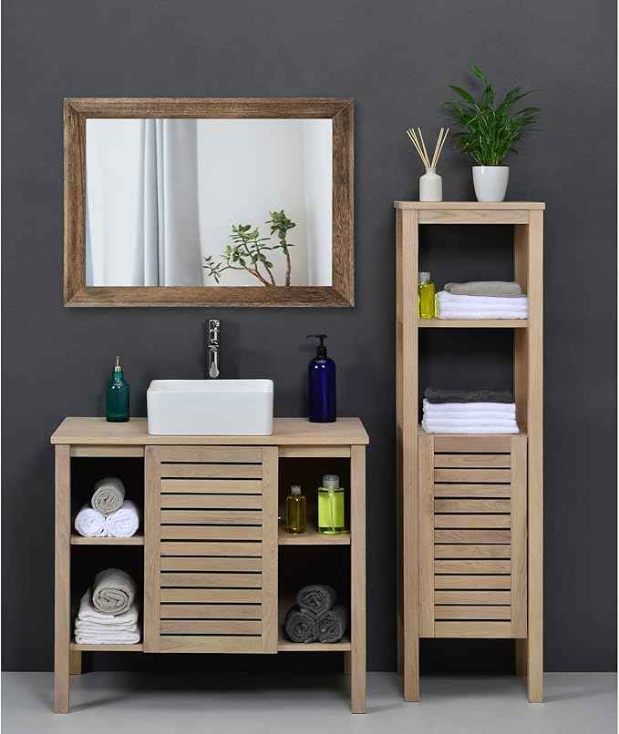 AAZZKANG Rustic Wood Mirror Rectangle Decorative Wall Mirrors with Frame Large 20"x16"for Bedroom Living Room Bathroom Entryway Hanging Brown