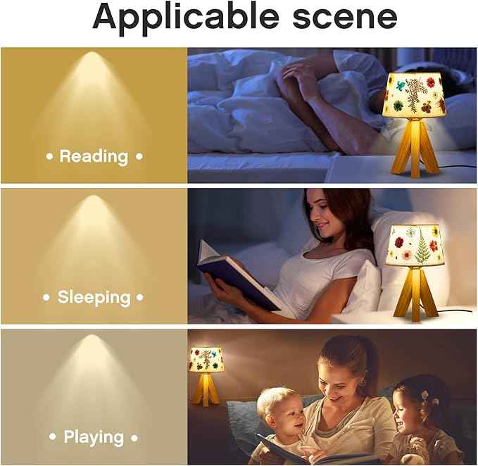 Hortsun Pressed Flower Lamp Vintage Table Small Lamp Cottagecore Decor Boho Night Light Decorative Rustic Night Light for Bedroom, Living Room or Office, Valentine Gift for Women (Trapezoid)