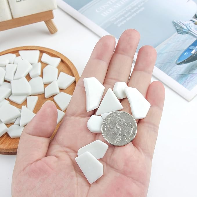 Youway Style White Mosaic Tiles for Crafts Bulk,200g Broken Glass Pieces for DIY Spring Mosaic Art Kit Decor,Garden Mosaic Supplies