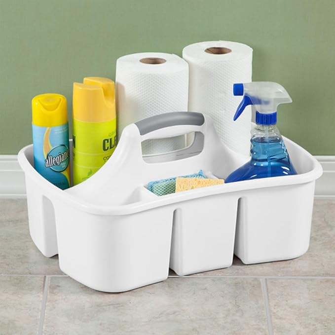 Sterilite 6 Pack Divided Ultra Caddy, Plastic Portable Storage to Hold Bathroom and Cleaning Supplies, White - 5 Large Compartment Organizer