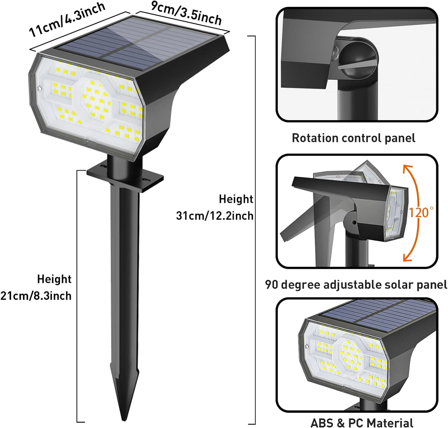 NYMPHY Solar Lights Outdoor Waterproof IP68, 56 LED 3 Lighting Modes Solar Powered Garden Yard Spot Solar Lights for Outside Landscape- 4 Pack (Cool White)