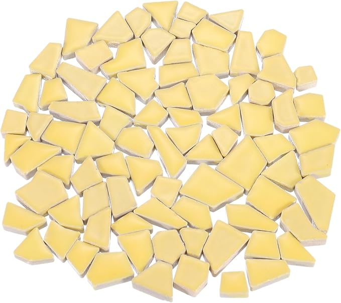 uxcell 500g/1.1LB Irregular Ceramics Mosaic Tiles, 1.3-2 cm Bulk Stained Ceramic Mosaic Pieces Stones Mosaic Kits for DIY Art Craft Projects Home Decor, Yellow