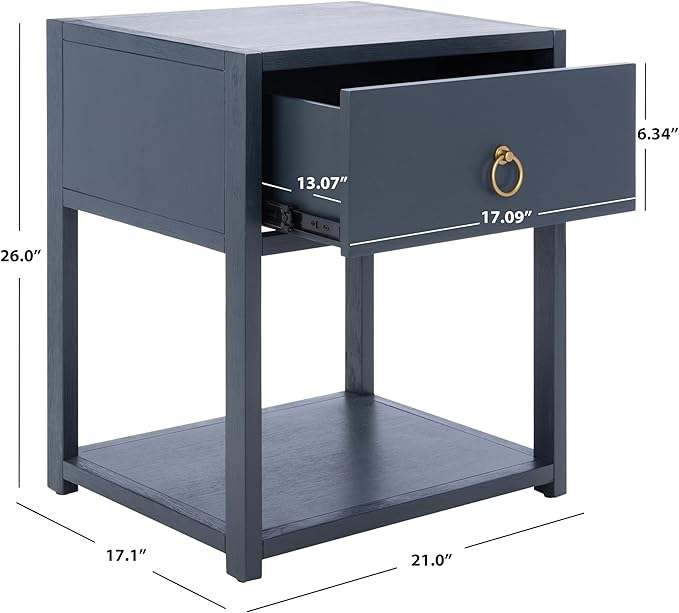 SAFAVIEH Home Collection – Yudi Navy Nightstand with Drawer & Shelf, Contemporary Accent Storage Table, Fully Assembled (NST9201A)