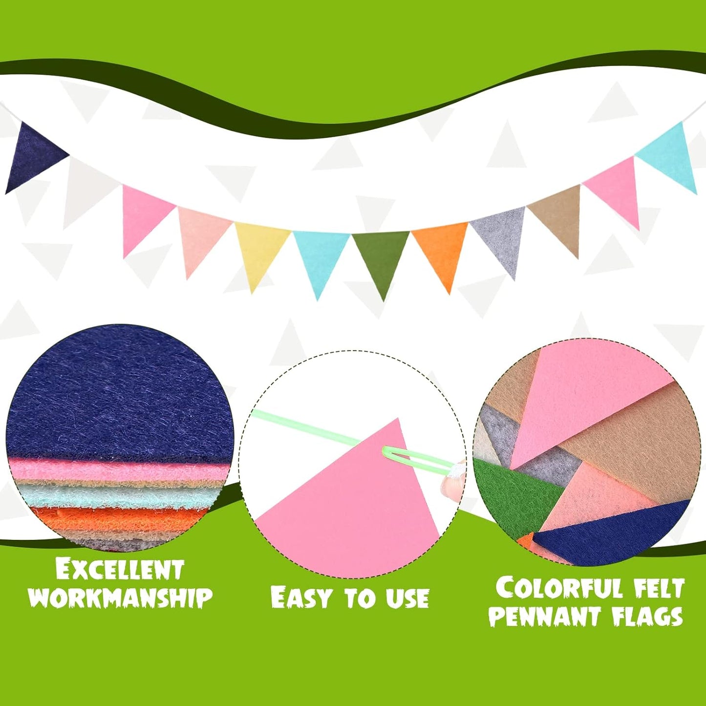 Irenare 9.8 ft Pom Pom Garland Felt Colorful Tassel Banner Christmas Party Pompoms Garland Decorations Felt Pennant Banner for Classroom Home Mantel Fireplace Birthday(Bright Color)