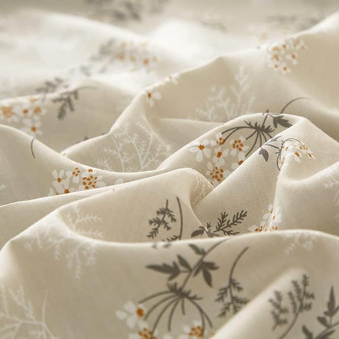 LifeTB Vintage Boho Floral Comforter Set Queen Soft Fluffy Beige Floral Bedding Comforter Set 1 Queen Comforter with 2 Pillowcases Garden Style Vintage Flower Botanical Comforter Set for All Seasons