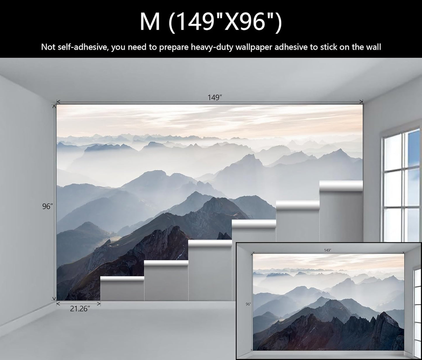 WFBHUA-Modern Mountain Wallpaper Foggy Natural Landscape Wall Mural Decor for Living Room Bedroom Office(Not Peel and Stick)