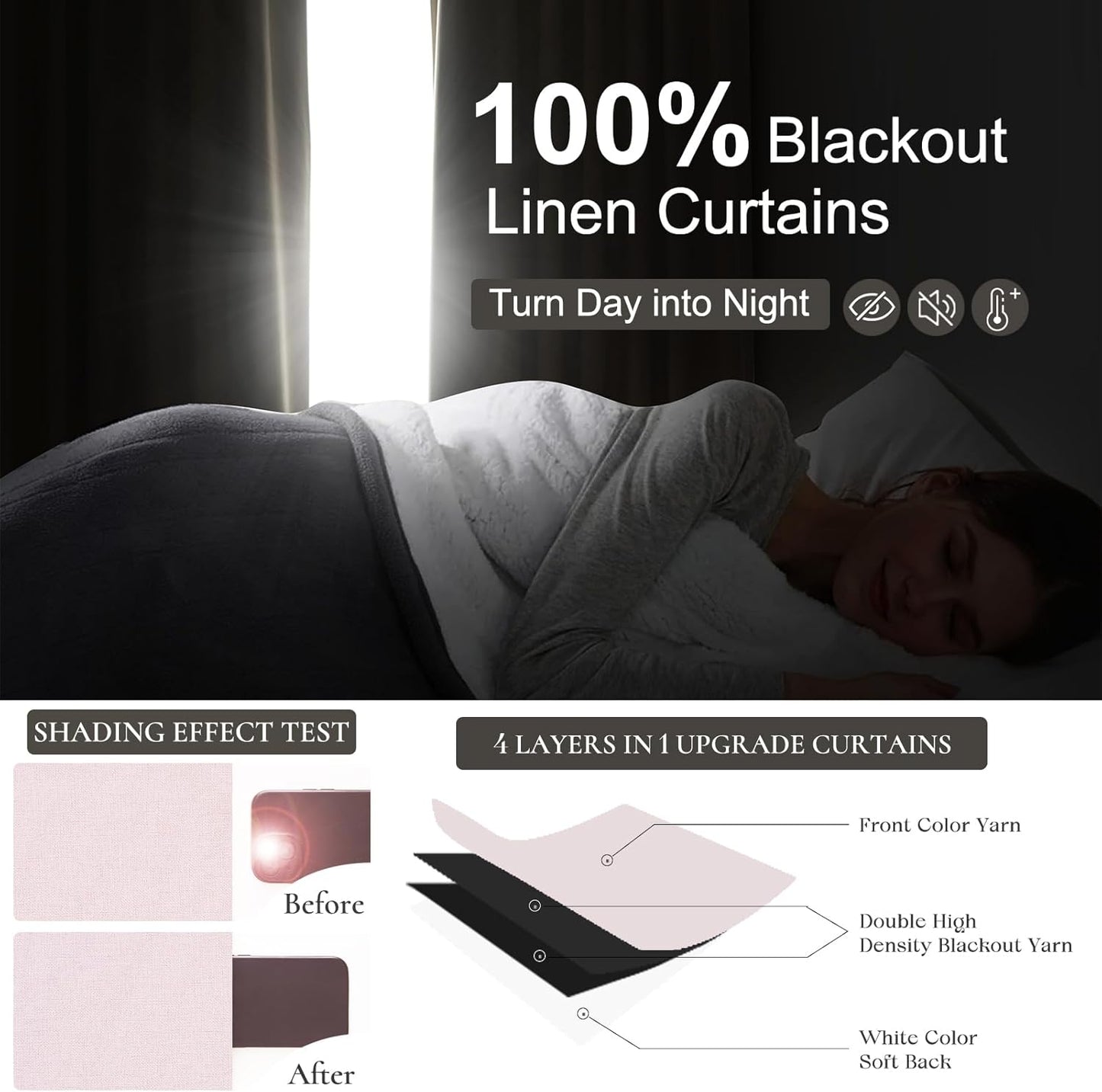 Soft Pink Kawaii 90 Inch Blackout Curtains for Bedroom Girls 2 Panels Set, Pinch Pleated Linen Blend Cooling Window Curtains & Drapes to Keep Heat Out for Kids/Baby Room/Pink Nursery Back Tab