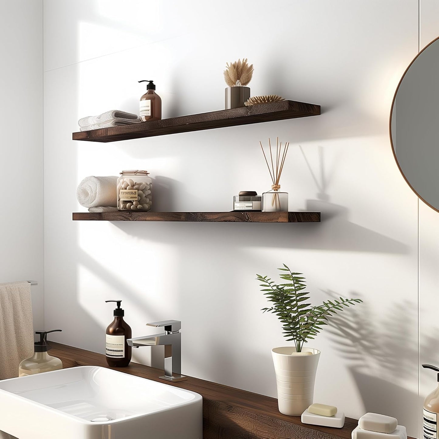 48 Inch Floating Shelves for Wall Rustic Brown Wood Wall Shelves for Bedroom Set of 4 - Décor Diaries
