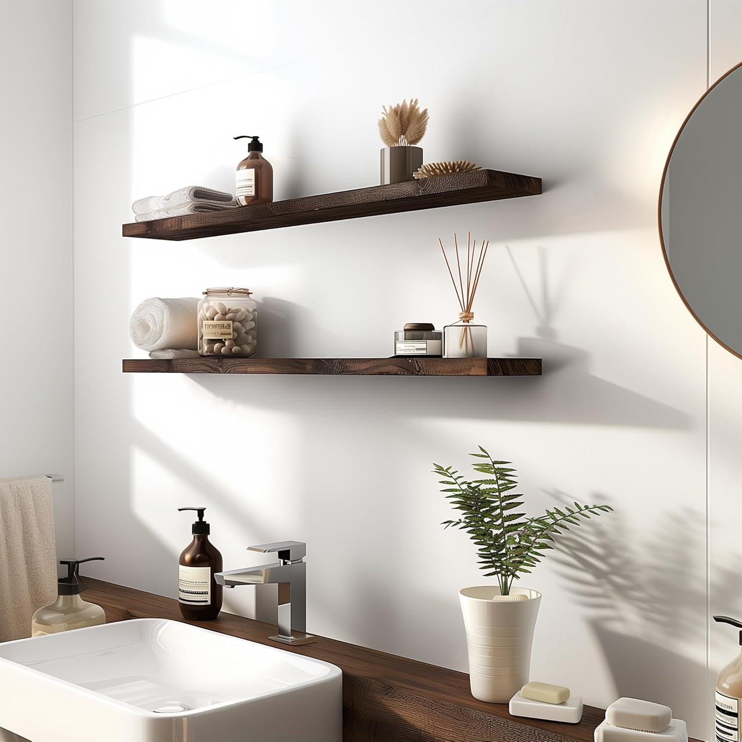 48 Inch Floating Shelves for Wall Rustic Brown Wood Wall Shelves for Bedroom Set of 4 - Décor Diaries