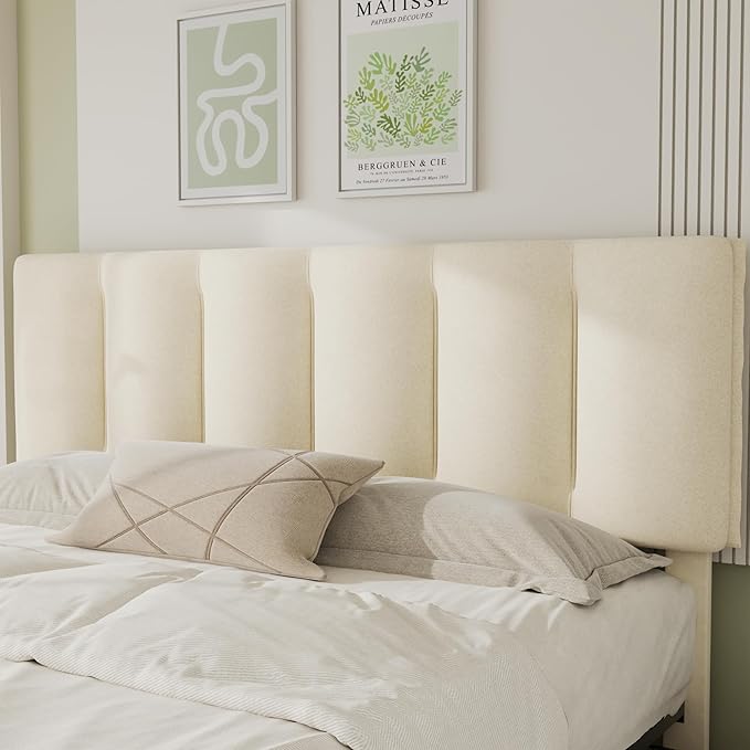 VECELO Full Size Bed Frame with 4 Storage Drawers, Adjustable Height Headboard, Heavy-Duty Platform Bedframe with Strong Wooden Slats, No Box Spring Needed, Pale Beige