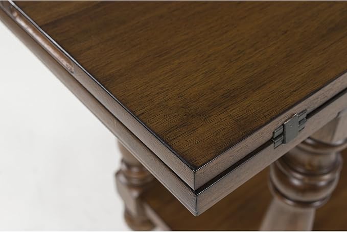 Signature Design by Ashley Sturlayne Transitional Expandable Flip Top Sofa Table with Lower Shelf and Turned Leg, Dark Brown
