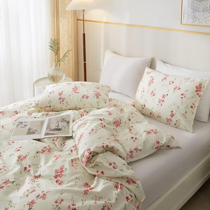 Girls Pink Floral Comforter Set Twin XL Boho Garden Floral Bedding Comforter Set Fluffy Soft Microfiber Flowers Comforter with 2 Pillowcases Chic Vintage Botanical Comforter Set All Season Twin XL
