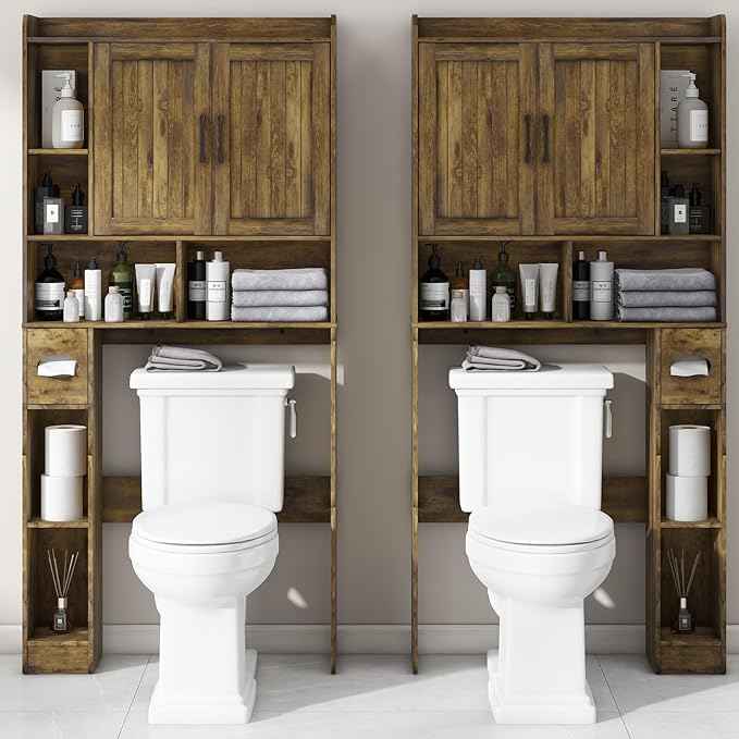 Vabches Over The Toilet Storage Cabinet, Farmhouse Storage Cabinet Over Toilet with Barn Door，Home Space-Saving Toilet Rack for Bathroom, Restroom and Laundry
