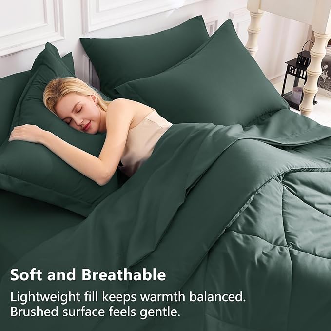 CozyLux Full Size Comforter Sets Forest Green - 7 Pieces Bed in a Bag Full, Luxury Soft Bed Set for All Seasons, Bedding Set with Down Alternative Comforter, Sheets, Pillowcases & Shams
