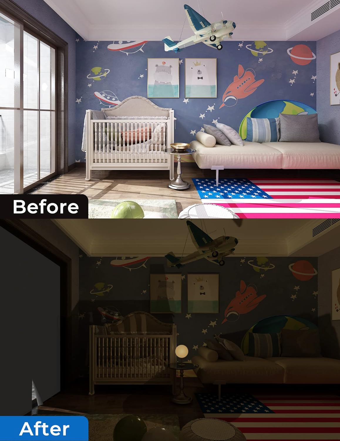 Sumobaby Blackout Curtains for Bedroom 50"x57" Portable No Drill Blinds for Windows with Heat-Resistant Magic Tapes,100% Black Out Window Cover Easy to Cut Fit for Home Cinema,Dorm Room,Nursery(White)