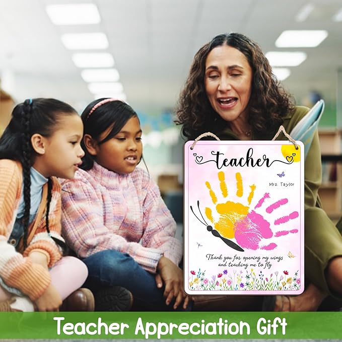 DIY Butterfly Handprints Craft Sign Gift for Daycare PreK Preschool Kindergarten Teacher, Butterfly Craft Teacher Appreciation Keepsake, End of Year Gifts from Students, Thank You For Opening My Wings