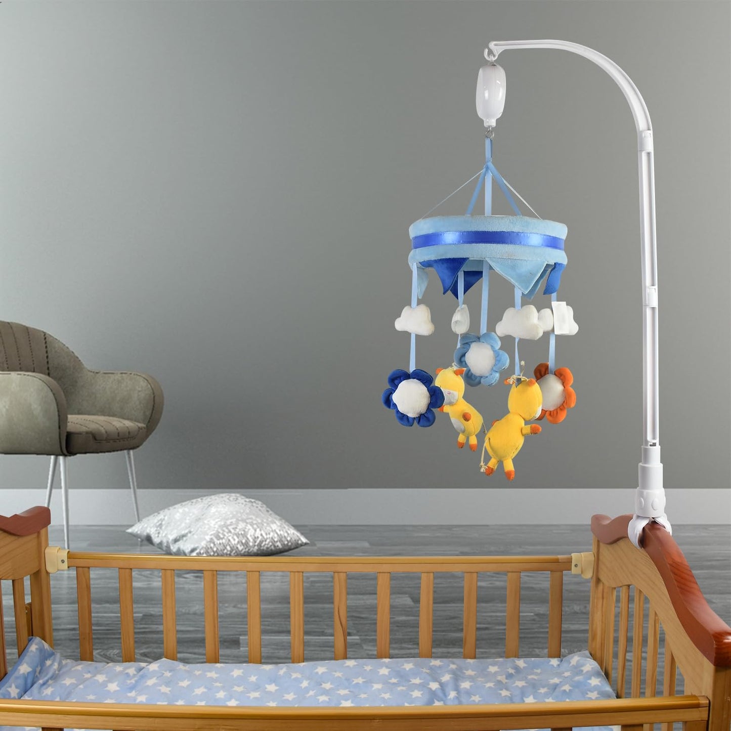 HLEEDEUO 32 inches Crib Mobile Arm Adjustable Height Mobile Holder Arm with Baby Mobile Clamp, Bassinet Mobile Attachment & Crib Arm Attachment Clamp - DIY Mobile Arm Hanger for Bassinet & Crib