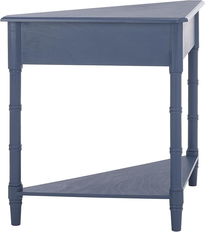 SAFAVIEH Home Collection – Gomez Blue Corner Table, 1-Drawer Space-Saving Triangle Accent Table, Classic Turned-Leg Design (AMH5709H)
