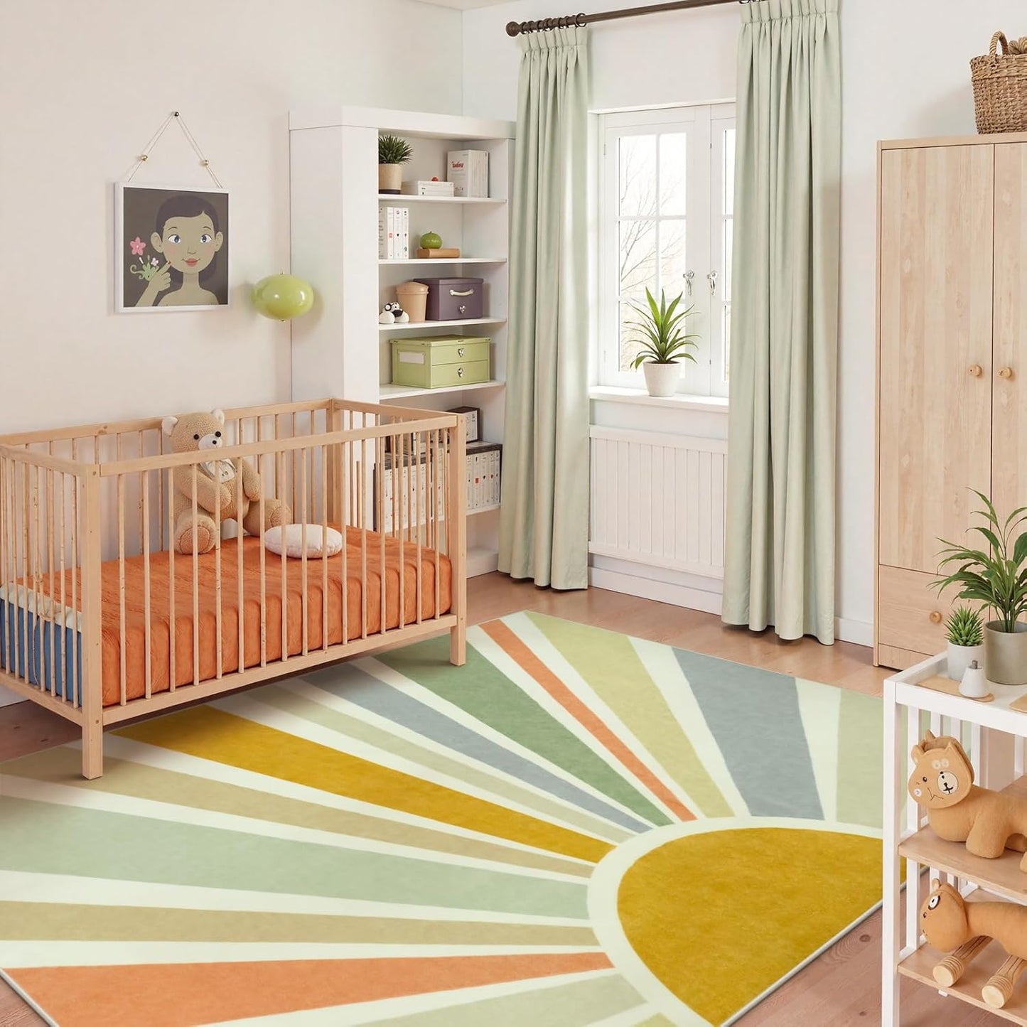 STARUIA Boho Machine Washable 6x9 Area Rugs for Living Room, Soft Non-Slip Large Sun Rainbow Nursery Kids Rug for Bedroom, Colorful Throw Rug Carpet for Classroom Office Dining Room(Monet,6'x9')