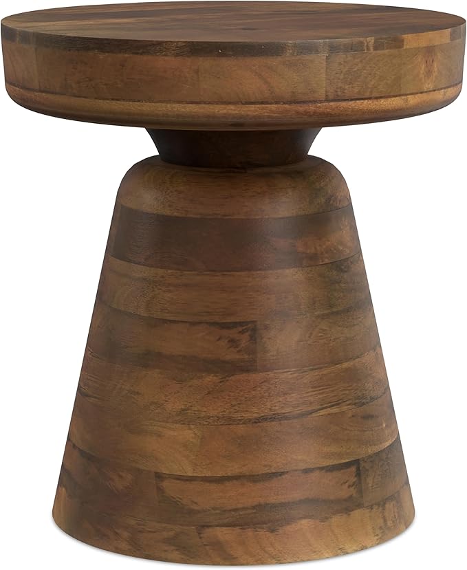 SIMPLIHOME Robbie Accent Table - 16 inch Wide Solid Mango Wood End Table in Walnut Brown, Boho Contemporary Rustic Side Table for Living Room or Bedroom with Multipurpose Function, Assembled