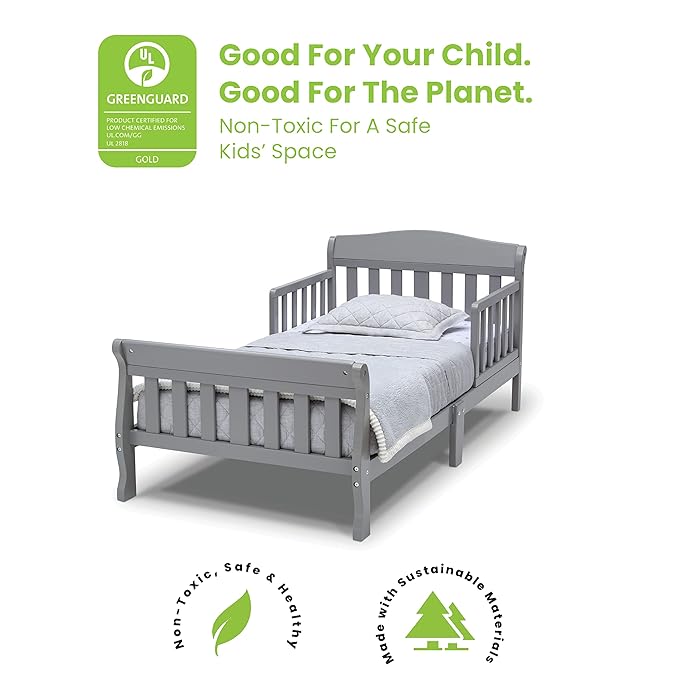 Delta Children 4-Piece Toddler Playroom Set, Grey/White & Canton Toddler Bed, Greenguard Gold Certified, Grey
