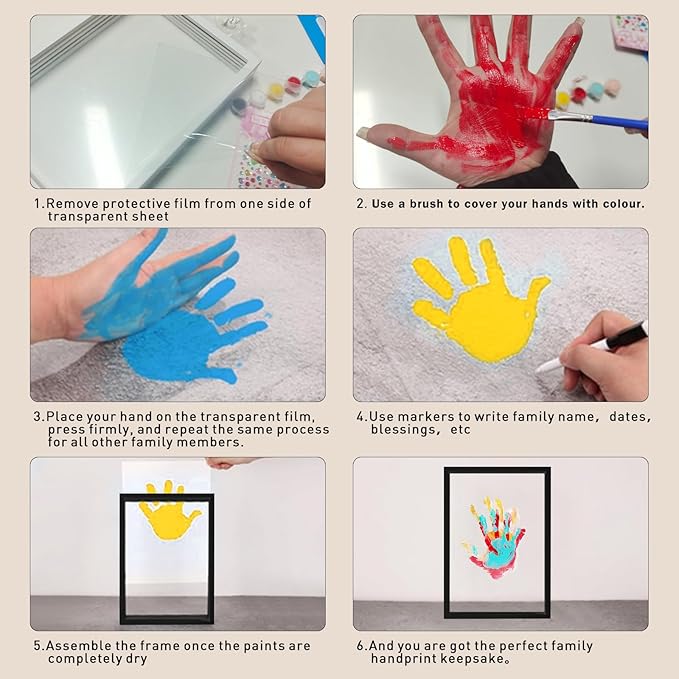 XQC Family Handprint Kit - DIY Craft Keepsake Frame with Clear Boards, Unique Gift for New Families & Pets (Black)