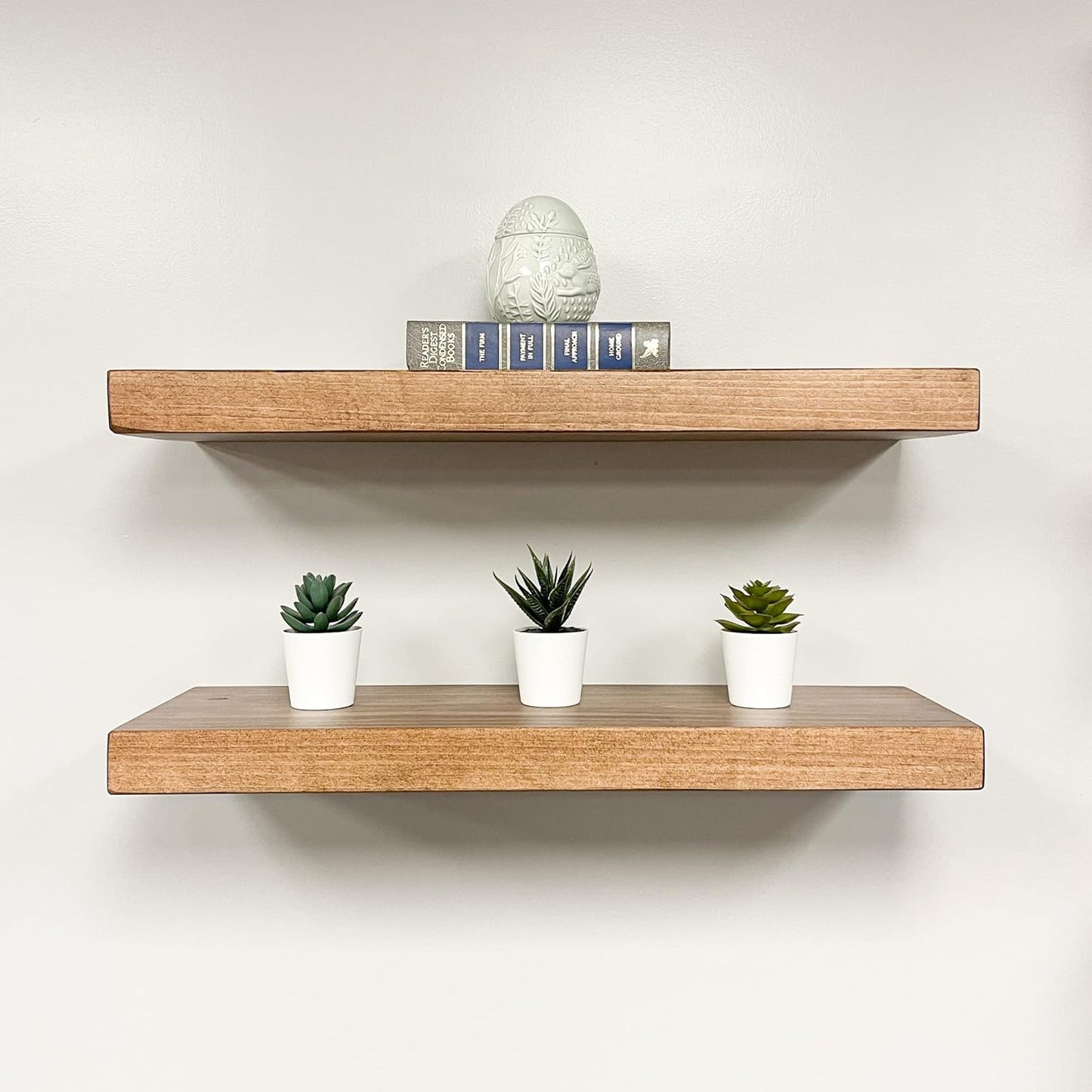 URBANDI, Rustic Floating Shelves, Set of 2, Hidden Bracket, Solid Wood, Heavy Duty, Wall Mounted Shelves, (Brown, 24Wx12D)