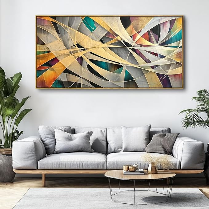 Wall Art - Framed Modern Canvas Abstract Painting for Living Room, Bedroom Home Office Decor, 40x20 Inch Ready to Hang