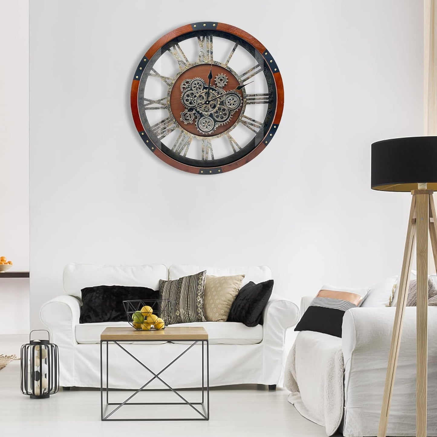 DORBOKER 36" Original Moving Gears Wall Clock, Large Industrial Wall Clock for Living Room Decor,Oversized Wood Vintage Farmhouse Steampunk Rustic Clocks for Wall Decor,Black Walnut