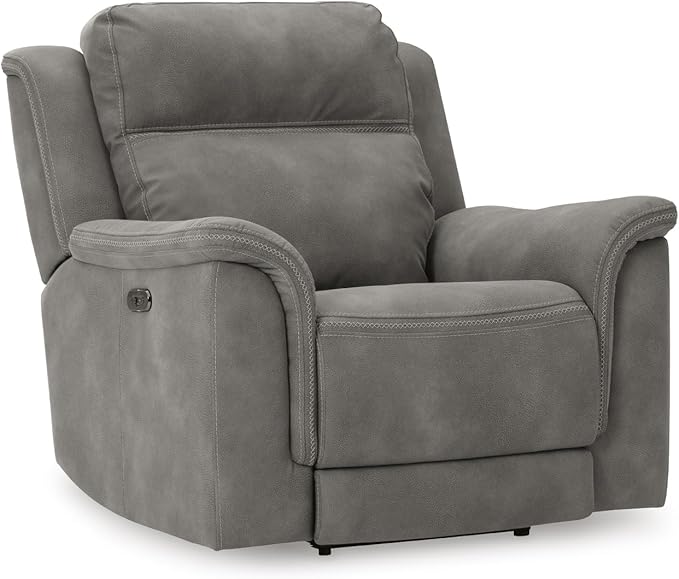 Signature Design by Ashley Contemporary Next-Gen DuraPella Power Recliner with Adjustable Headrest, One-Touch Control, Water Repellent Faux Leather, Gray