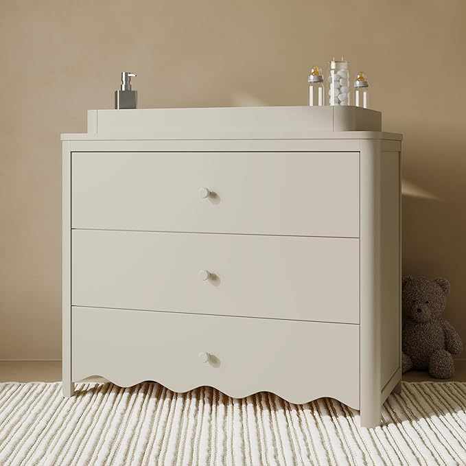 Storkcraft Casablanca 3 Drawer Chest with Removable Changing Topper (Frosted Oat) – GREENGUARD Gold Certified Wood Dresser for Baby & Kids, Interlocking Drawer System for Safety