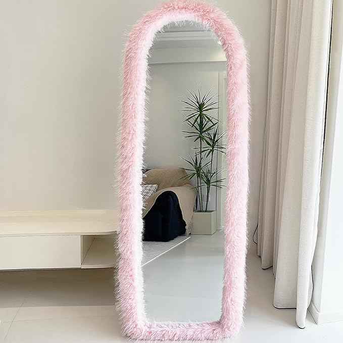 Fluffy Mirror Frame Cover for Arched & Full-Length Mirrors (59"x16") – Stretchy, Non-Slip Fit, 6 Neutral Colors – Soft & Durable Décor (Mirror Not Included)