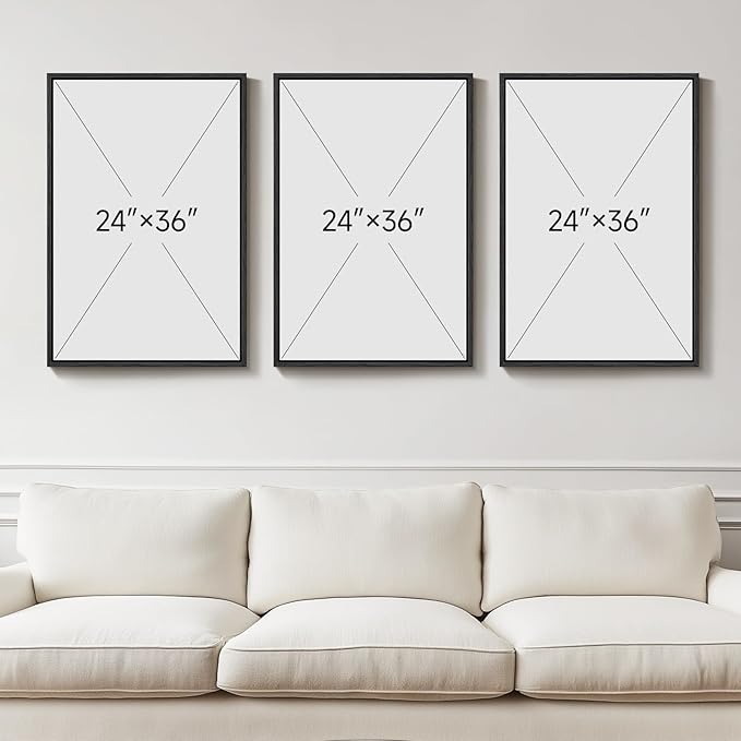 Large Framed Neutral Abstract Wall Art for Living Room, 3 Piece Black and Beige Modern Canvas Prints Paintings Artwork for Walls, Minimalist Abstract Pictures for Hallway, Office Wall Decor 24x36 In