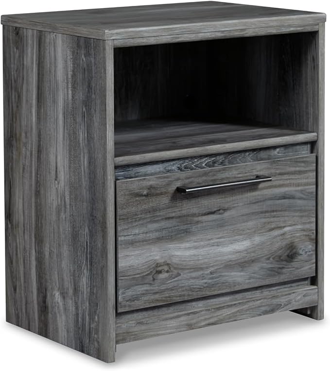 Signature Design by Ashley Baystorm Rustic Coastal 1 Drawer Nightstand with 1 Open Cubby & 2 Slim-Profile USB Charging Stations, 24.45" Tall, Smoky Gray