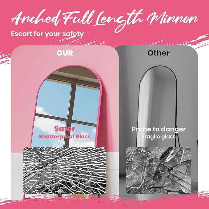 Anpark 19"x57"Arched Full Length Mirror, Full Body Mirror with Stand, Aluminum Frame for Bedroom & Hanging Leaning Modern Simple Home Decor Shatter-proorf Nano Glass Wall Living Room Cloakroom, Pink