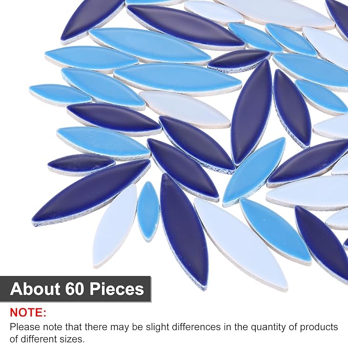 uxcell Ceramic Mosaic Tile, About 200g Teardrop Leaf Tile Mosaic Block for Handicrafts Artwork, Blue/White/Purple