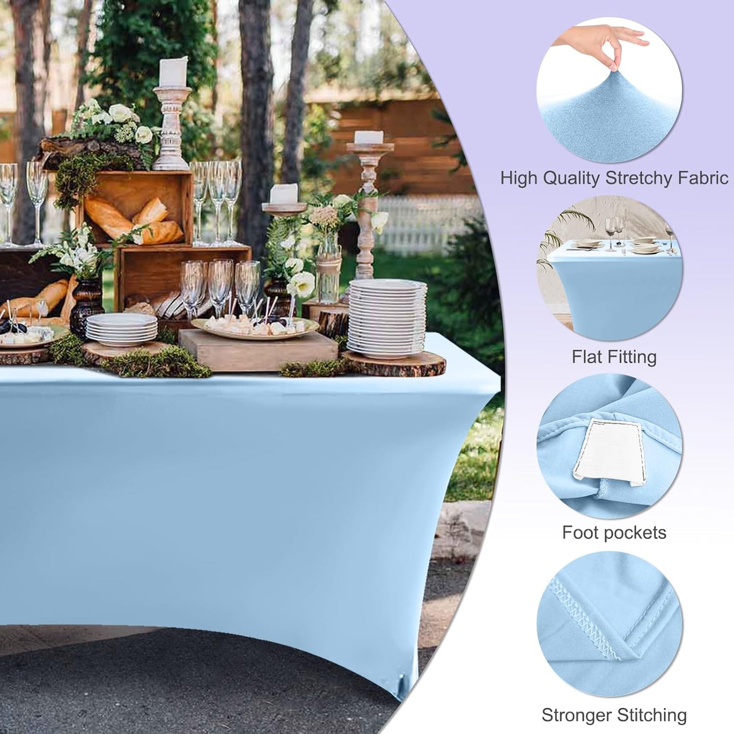 ABCCANOPY 6 FT Spandex Table Cover Stretch Fitted Wrinkle Resistant Tablecloth Reuse for Rectangular Folding Table Patry Event Wedding Banquet Protector Sky Blue