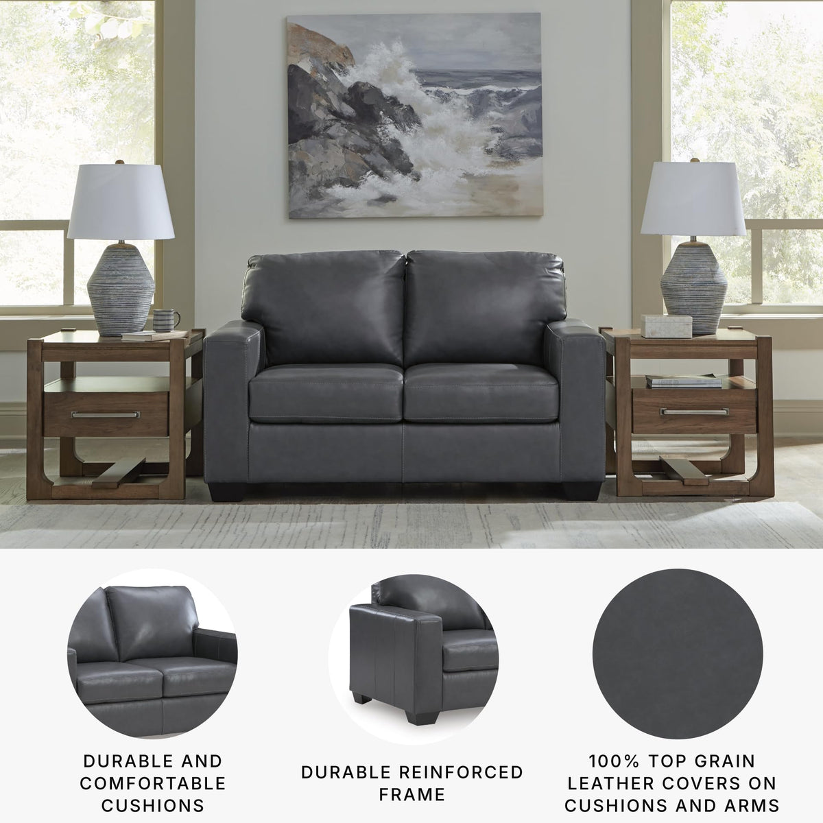 Blue Small Leather Loveseat with Faux Leather