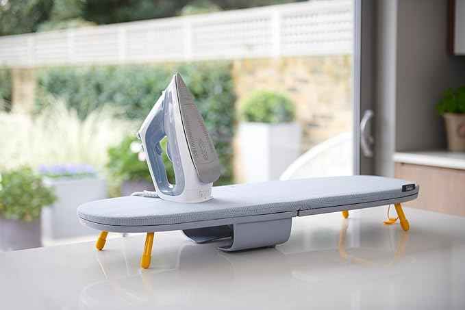 Joseph Joseph Pocket Folding Tabletop Ironing Board with Iron Holder and Wall Mount, Compact Space-Saving, Grey/Yellow