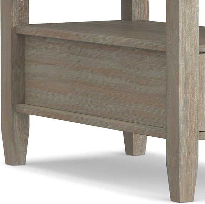 SIMPLIHOME Warm Shaker End Table - 14 inch Wide Solid Wood Narrow Side Table in Distressed Grey, Transitional Accent Table for Living Room or Bedroom with Drawer, Open Shelf and Square Tapered Legs