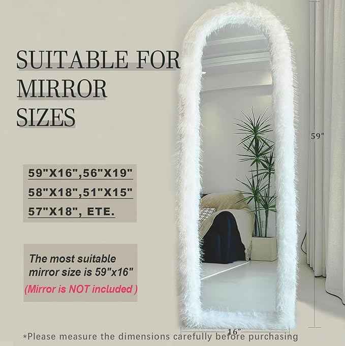 Fluffy Mirror Frame Cover for Arched & Full-Length Mirrors (59"x16") – Stretchy, Non-Slip Fit, 6 Neutral Colors – Soft & Durable Décor (Mirror Not Included)