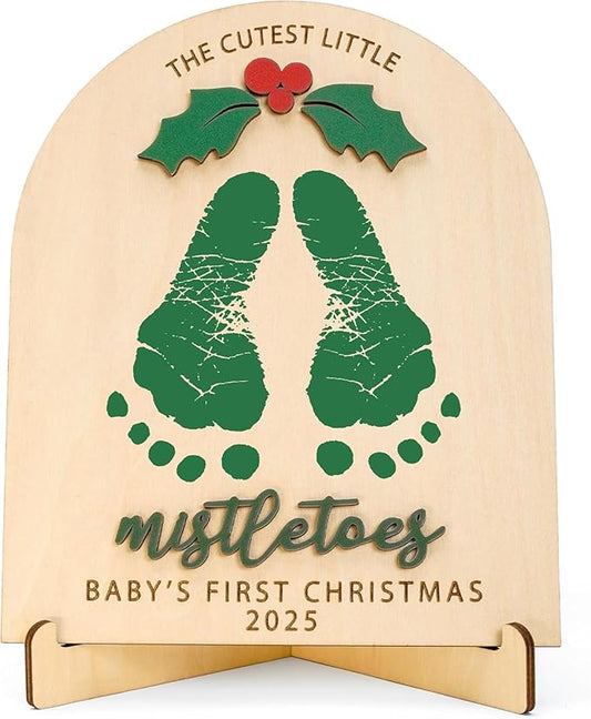 DIY Baby Footprint Keepsake Board, Personalized Baby’s First Christmas 2025, The Cutest Little Mistletoes Art, Nursery Footprint Decorative for Baby Shower Newborn Photoshoot Prop, Family Gifts