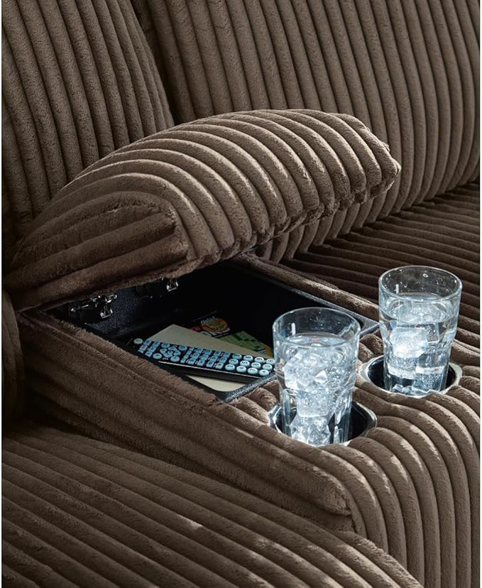 Signature Design by Ashley Top Tier Casual Manual Left-Arm Facing 4-Piece Reclining Sectional with Chaise, Console, Storage, 2 Cup Holders and 4 Accent Pillows, Dark Brown