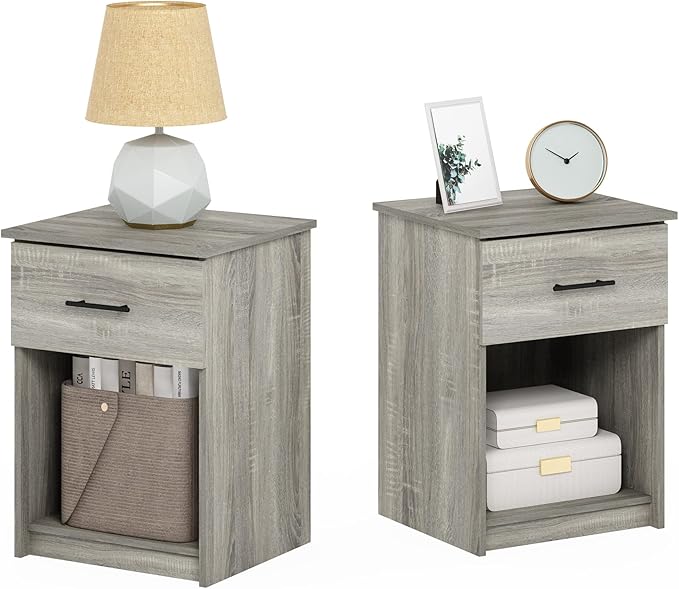 Furinno Tidur Nightstand, 2-Pack, French Oak Grey