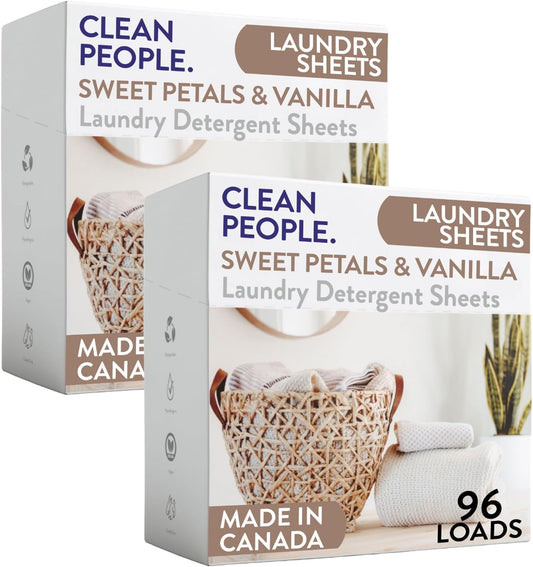 The Clean People Laundry Detergent Sheets - Laundry Soap - Ultra Concentrated, Recyclable Packaging, Stain Fighting - Sweet Petals & Vanilla, 192 Pack