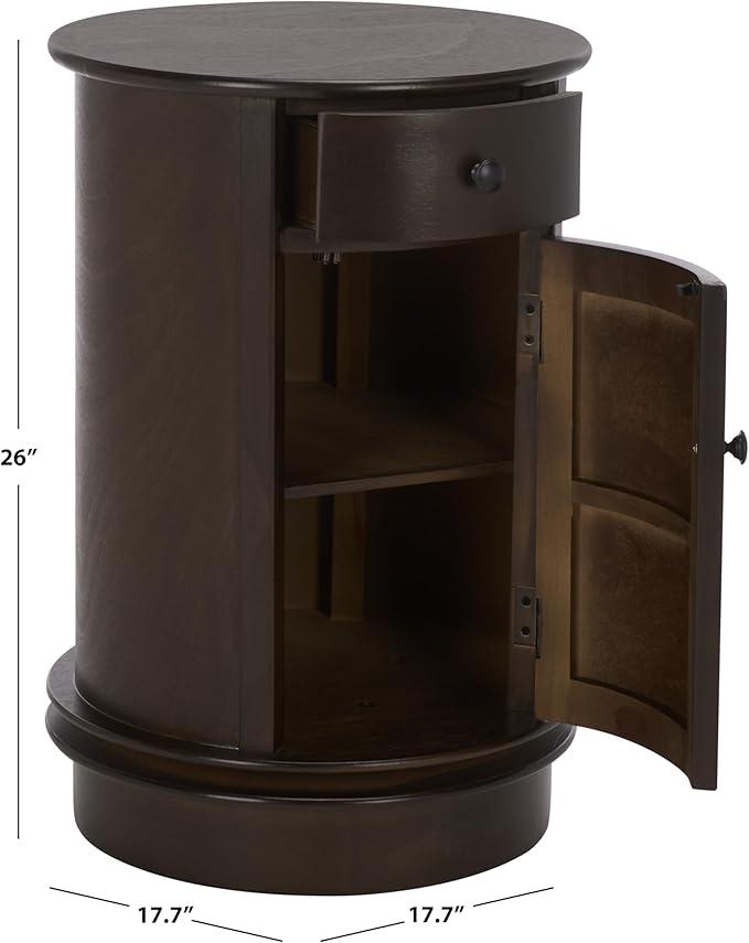 SAFAVIEH Home Collection – Tabitha Dark Chocolate Accent Table, Round Swivel Side Table with 1 Drawer & Interior Cabinet Storage, Classic Pedestal Design, Fully Assembled (AMH5712F)
