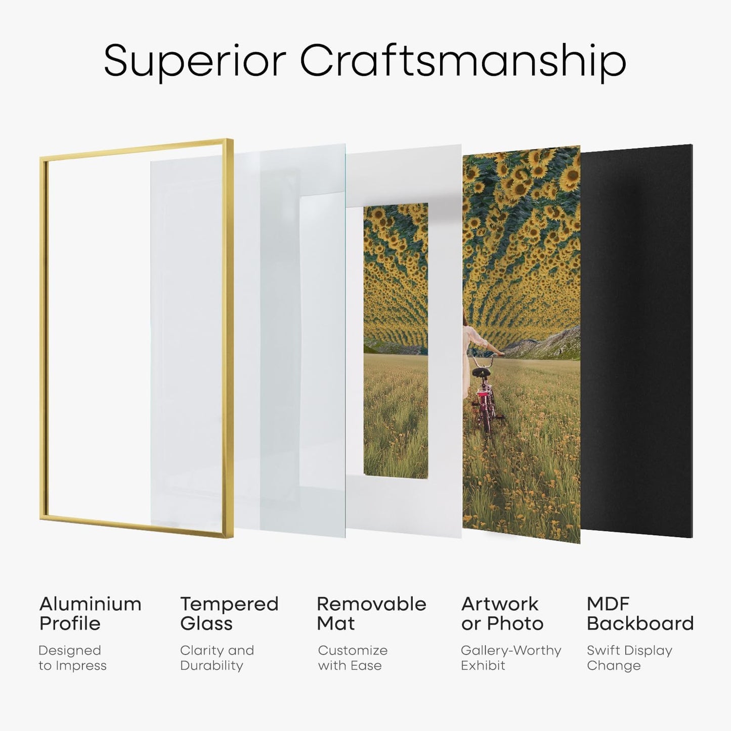 Homeforia 11x17 Picture Frame Gold, High End Metal 11x17 Poster Frames with Mat 8x12 for Photo, 11 x 17 Gold Frame Matted to 8 by 12 Print, 17x11 Thin Hanging Frame, Tempered Glass, Wall Kit, Set of 1
