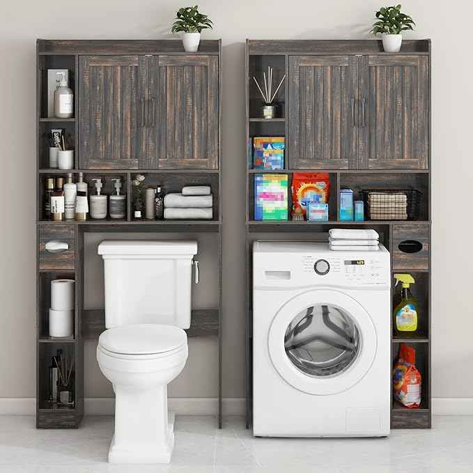 Vabches Over The Toilet Storage Cabinet, Farmhouse Storage Cabinet Over Toilet with Barn Door，Home Space-Saving Toilet Rack, for Bathroom, Restroom, Laundry