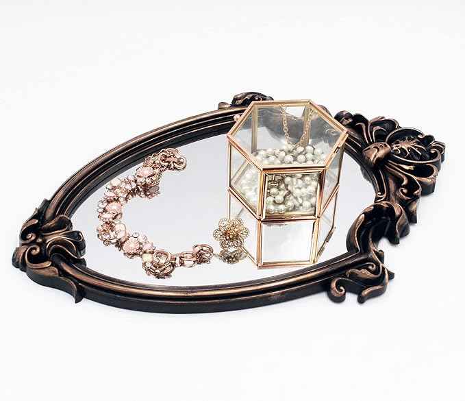Eaoundm 16.5 x 11.5inch Vintage Mirror Antique Mirror Shield Shape Plastic Frame (Vintage Gold)