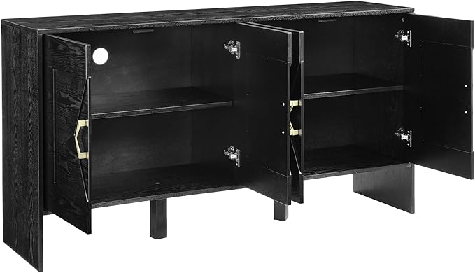 Ball & Cast 60" Mid Century Modern Sideboard Buffet Cabinet with Storage, Credenza & Media Console w/Geometric Pattern Doors & Adjustable Shelves for Living Room,Kitchen Coffee Bar,Entryway,Black